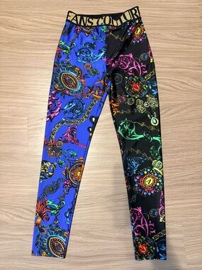 Versace Jeans Collection Multicolor Baroque Chain-Print Leggings — Blue & Black